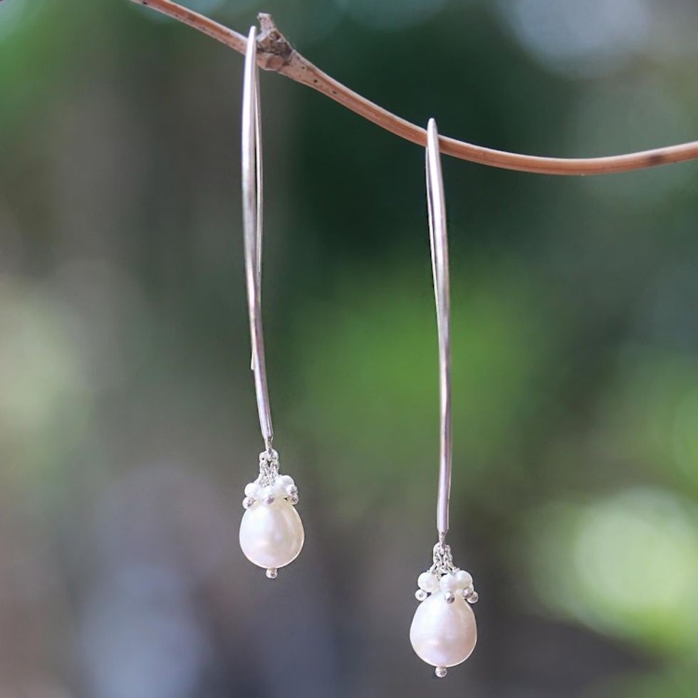 Cultured Pearl Cluster Dangle Earrings from Bali 'Glowing Fruit'