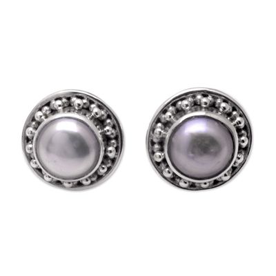 Alternate image for Sterling Silver Stud Earrings with Grey Cultured Pearls Lovely Grey