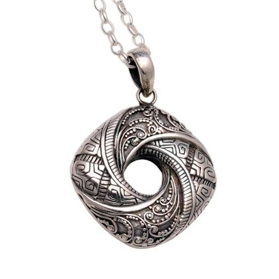 Alternate image for Songket Pattern Sterling Silver Pendant Necklace from Bali Gallant Songket
