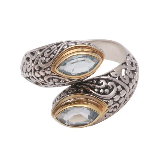 Alternate image for Gold Accented Blue Topaz Wrap Ring from Bali Double Marquise