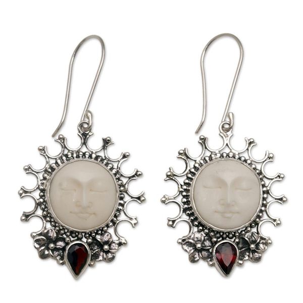 Alternate image for Handcrafted Sun-Themed Garnet Dangle Earrings from Bali Sunny Soul