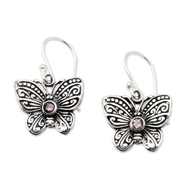 Alternate image for Butterfly-Shaped Amethyst Sterling Silver Dangle Earrings Purple Butterfly