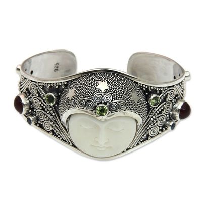 Alternate image for Handmade Cuff Bracelet with Gemstones, Bone, and Silver Moon Queen