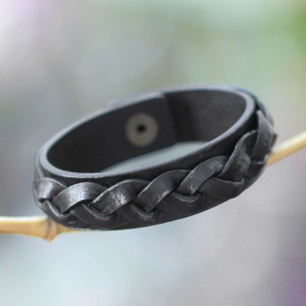 Men's Unique Leather Wristband Bracelet 'Java Journeys'