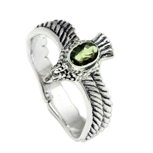 Alternate image for Mens Hand Crafted Peridot and Sterling Silver Ring Peace Messenger