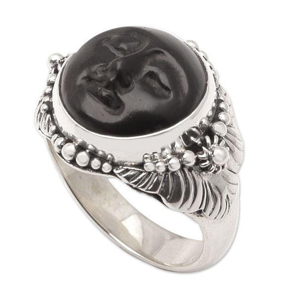 Alternate image for Hand Crafted Ebony Wood and Silver Cocktail Ring Amun Ra