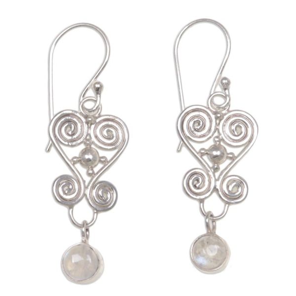 Alternate image for Heart Shaped Rainbow Moonstone Sterling Silver Earrings Sweethearts