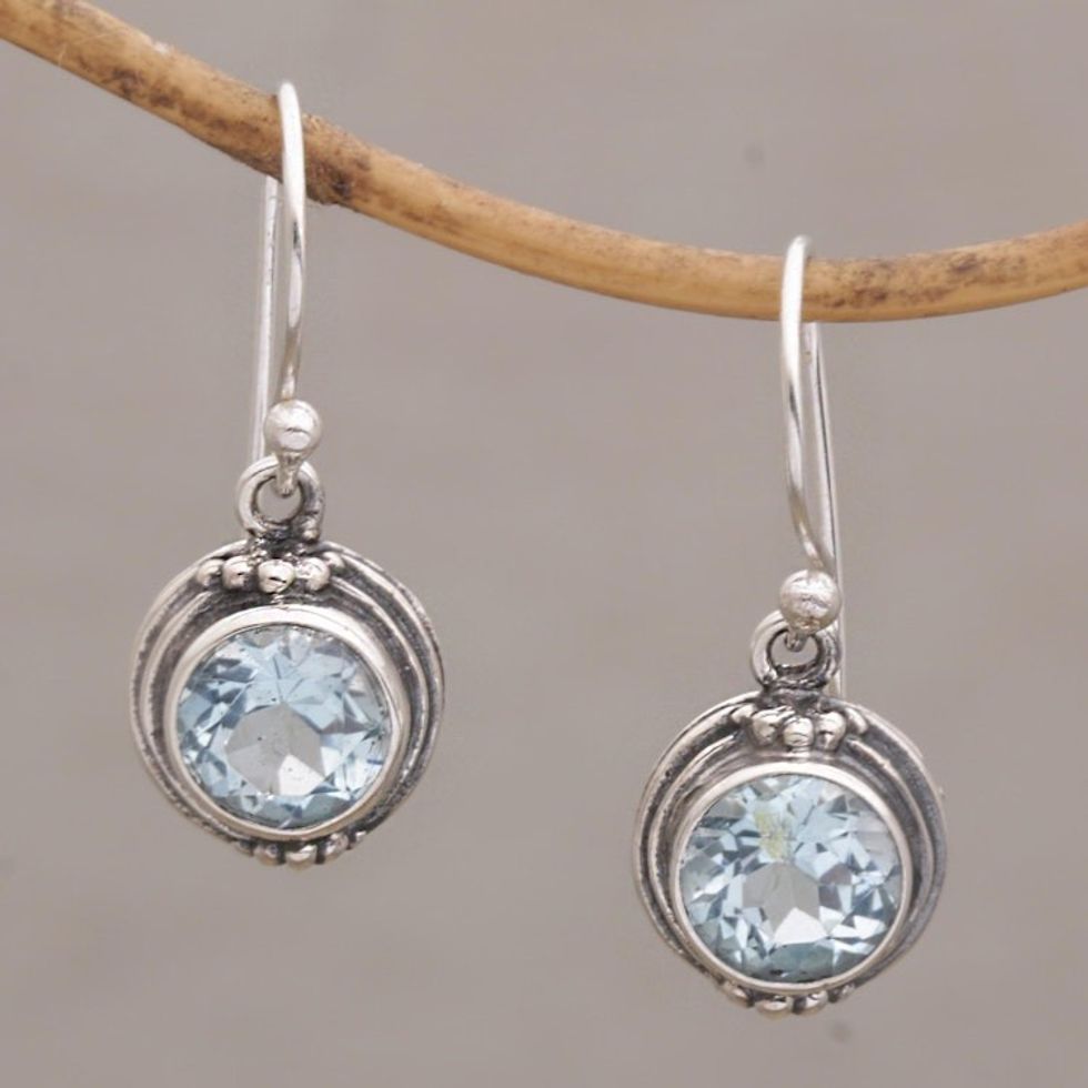 Three Carat Blue Topaz Dangle Earrings in Sterling Silver 'Cool Radiance'