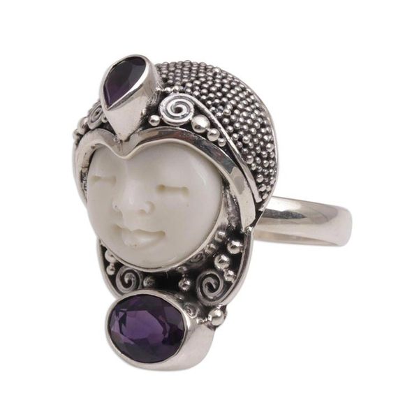 Alternate image for Amethyst and 925 Silver Face Shaped Ring from Bali Moonlight Prince