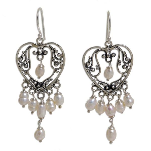 Alternate image for Sterling Silver Pearl Chandelier Earrings Heart Symphony