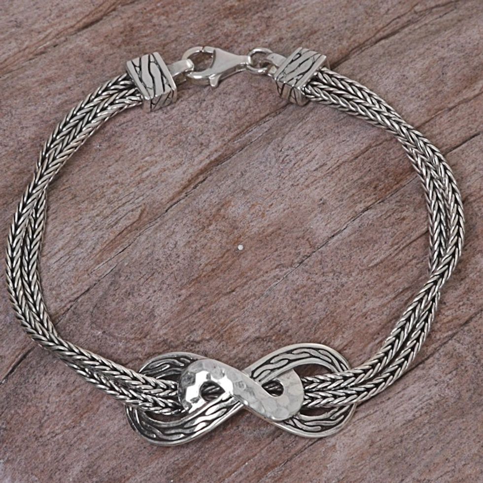 Hand Made Sterling Silver Chain Bracelet from Indonesia 'Infinity Mosaic'