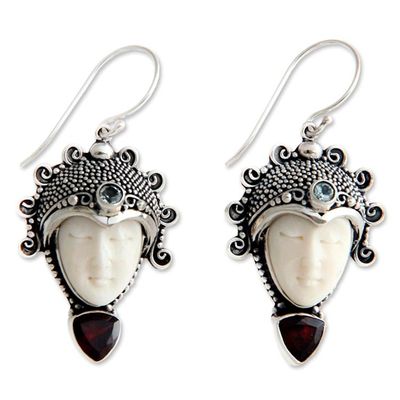 Alternate image for Hand Crafted Bone and Garnet Earrings Princess Aura