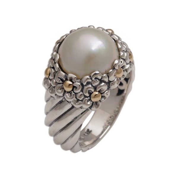 Alternate image for Handmade Cultured Pearl Cocktail Ring with Floral Motifs Daisy Glow