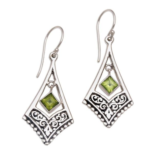 Alternate image for Handmade Sterling Silver Green Peridot Dangle Earrings Gianyar Dangle