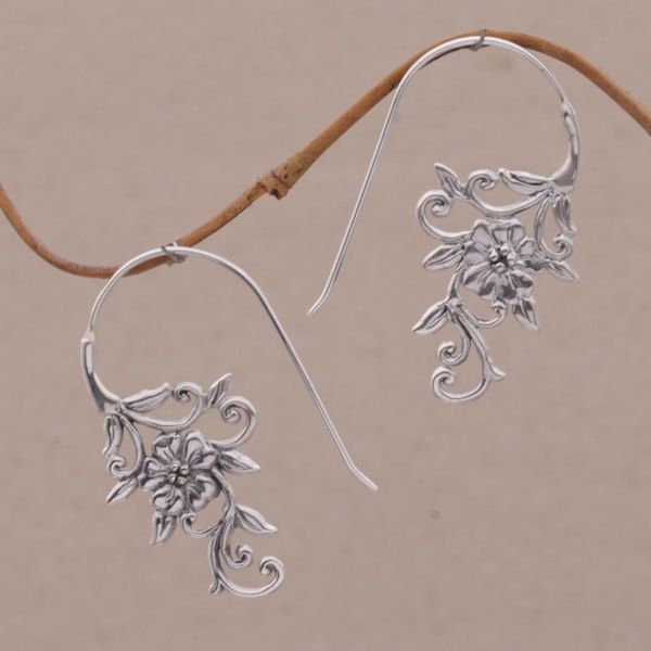 Alternate image for Indonesian Handmade Sterling Silver Flower Drop Earrings Floral Vines