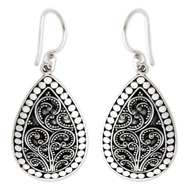 Alternate image for Balinese Style Sterling Silver Dangle Earrings Balinese Fern