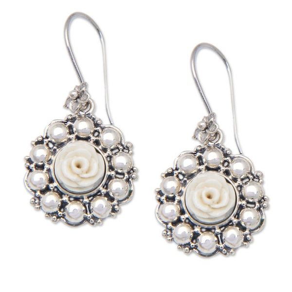 Alternate image for Rose-Themed Polished Sterling Silver Dangle Earrings Bohemian Rose