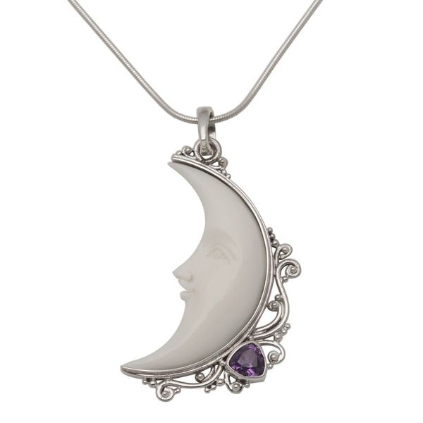 Alternate image for Amethyst Crescent Moon Pendant Necklace from Bali Resting Moon