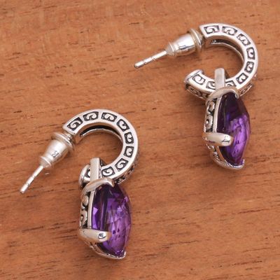 Alternate image for Amethyst and Sterling Silver Dangle Earrings from Bali Buddha Hoops