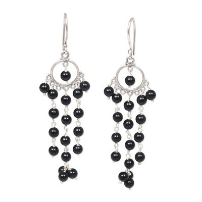 Alternate image for Artisan Crafted Onyx and Sterling Silver Chandelier Earrings Dangling Hopes