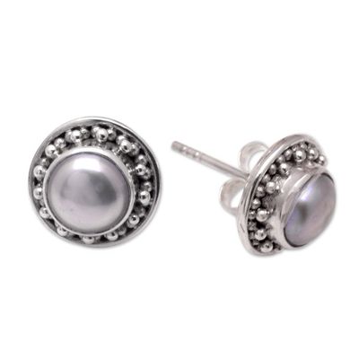Alternate image for Sterling Silver Stud Earrings with Grey Cultured Pearls Lovely Grey