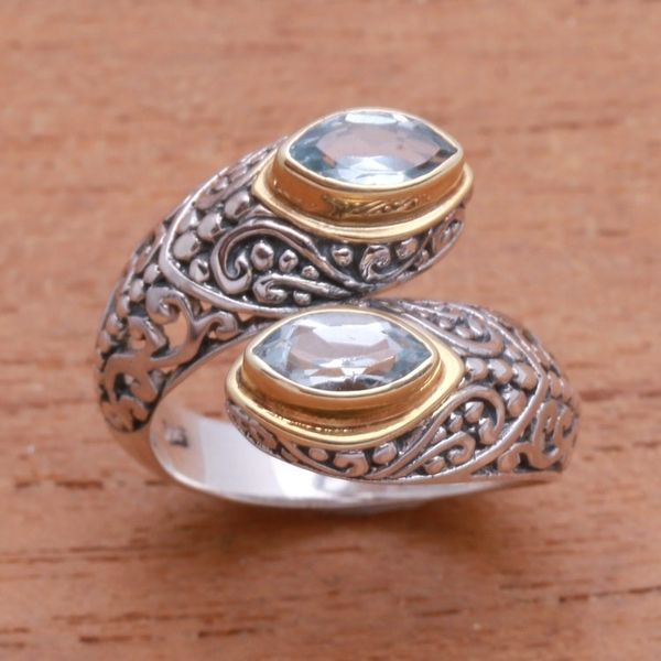 Alternate image for Gold Accented Blue Topaz Wrap Ring from Bali Double Marquise