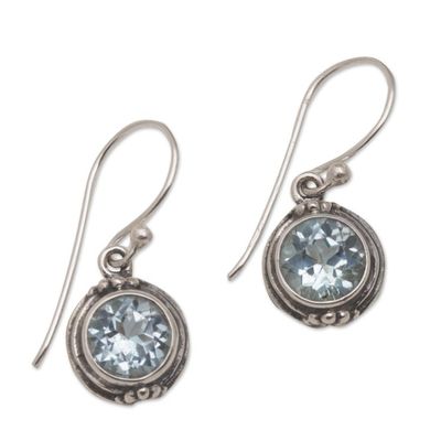 Alternate image for Three Carat Blue Topaz Dangle Earrings in Sterling Silver Cool Radiance