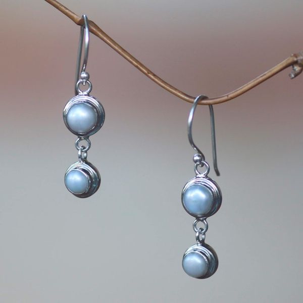 Alternate image for Pearl Sterling Silver Dangle Earrings Two Full Moons