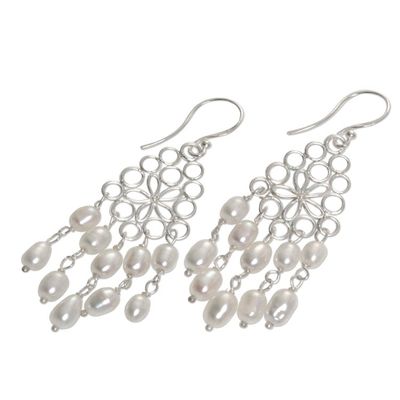 Alternate image for Cultured Pearl Chandelier Earrings Made in Indonesia Flower Nectar