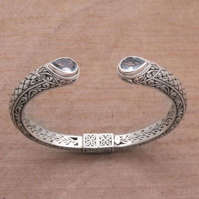 Alternate image for Blue Topaz and Sterling Silver Cuff Bracelet from Indonesia Blue Topaz Tears
