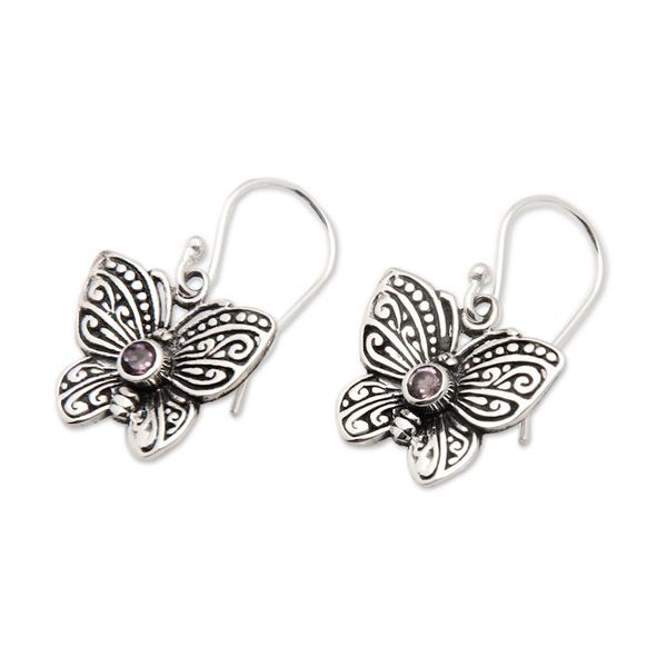 Alternate image for Butterfly-Shaped Amethyst Sterling Silver Dangle Earrings Purple Butterfly