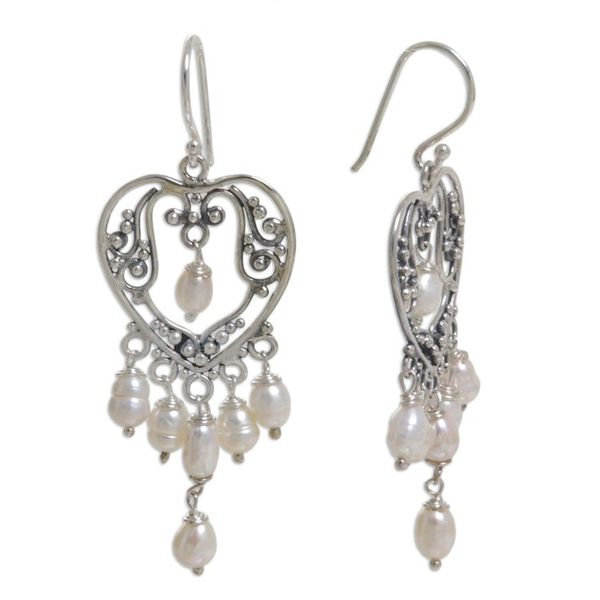 Alternate image for Sterling Silver Pearl Chandelier Earrings Heart Symphony