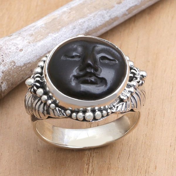 Alternate image for Hand Crafted Ebony Wood and Silver Cocktail Ring Amun Ra