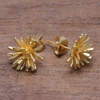 Alternate image for Modern 18k Gold Plated Sterling Silver Stud Earrings Golden Coral