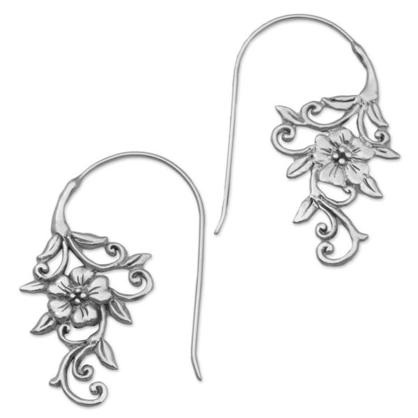 Alternate image for Indonesian Handmade Sterling Silver Flower Drop Earrings Floral Vines