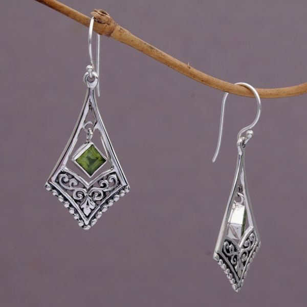 Alternate image for Handmade Sterling Silver Green Peridot Dangle Earrings Gianyar Dangle