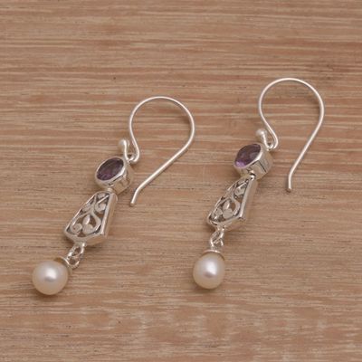 Alternate image for Hook Earrings with Amethyst and Cultured Pearl Gracious Offering