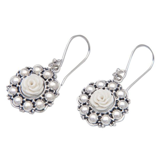 Alternate image for Rose-Themed Polished Sterling Silver Dangle Earrings Bohemian Rose
