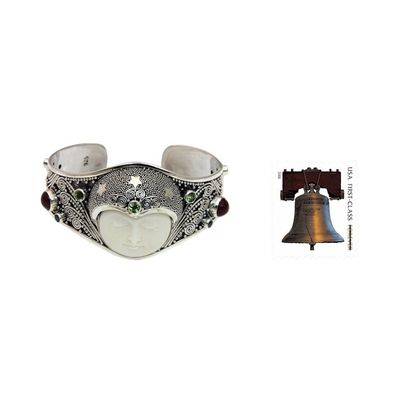 Alternate image for Handmade Cuff Bracelet with Gemstones, Bone, and Silver Moon Queen