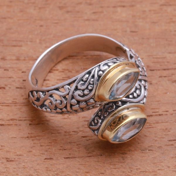 Alternate image for Gold Accented Blue Topaz Wrap Ring from Bali Double Marquise