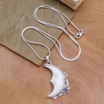 Alternate image for Amethyst Crescent Moon Pendant Necklace from Bali Resting Moon