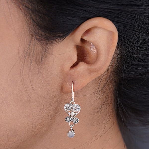 Alternate image for Heart Shaped Rainbow Moonstone Sterling Silver Earrings Sweethearts