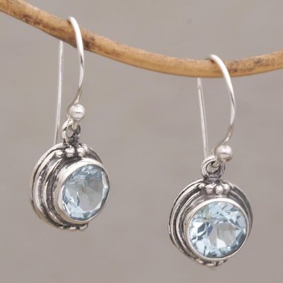 Alternate image for Three Carat Blue Topaz Dangle Earrings in Sterling Silver Cool Radiance