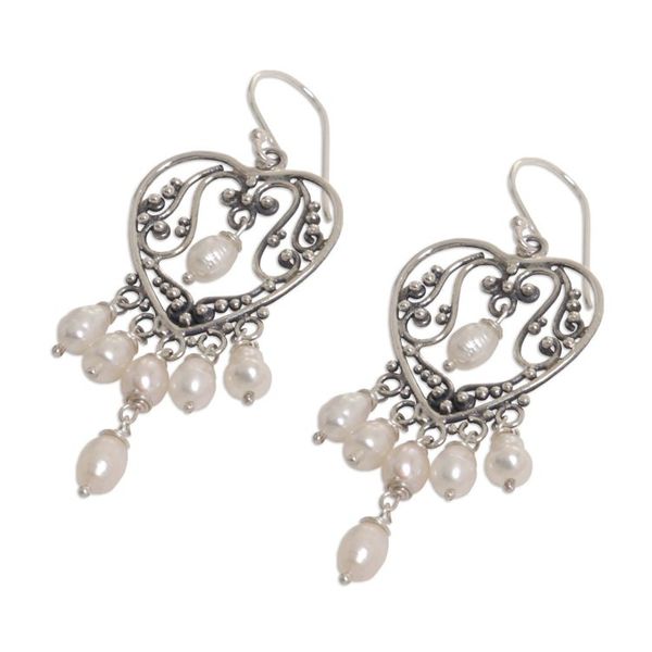 Alternate image for Sterling Silver Pearl Chandelier Earrings Heart Symphony