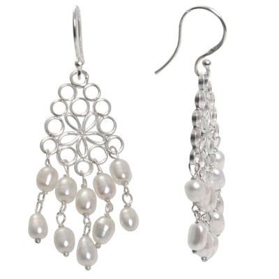 Alternate image for Cultured Pearl Chandelier Earrings Made in Indonesia Flower Nectar