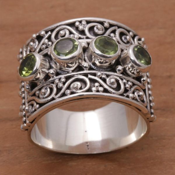 Alternate image for Peridot and 925 Sterling Silver Multi-Stone Ring from Bali Lucky Four