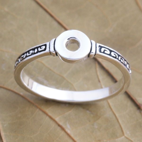 Alternate image for Slim Sterling Silver Band Ring with Oxidized Detail Circle of Bali