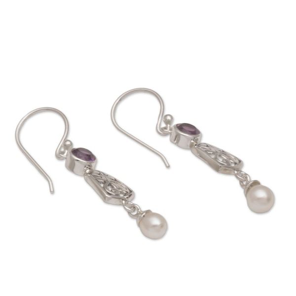 Alternate image for Hook Earrings with Amethyst and Cultured Pearl Gracious Offering