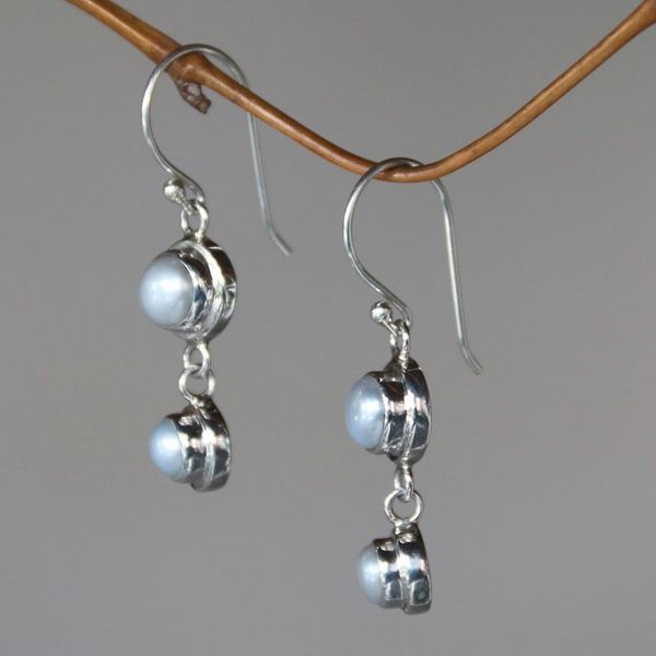 Alternate image for Pearl Sterling Silver Dangle Earrings Two Full Moons