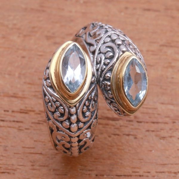 Alternate image for Gold Accented Blue Topaz Wrap Ring from Bali Double Marquise